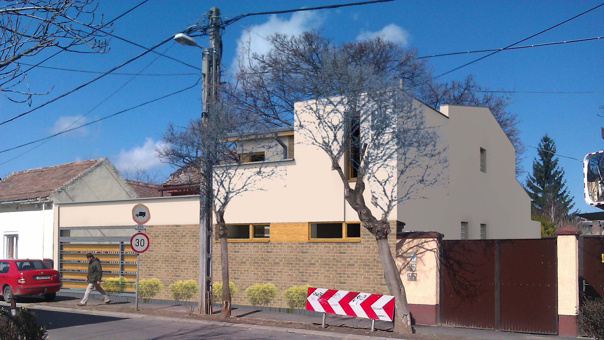 Családi ház építészeti terv, látványterv, fotó Debrecen, Dembinszky utca